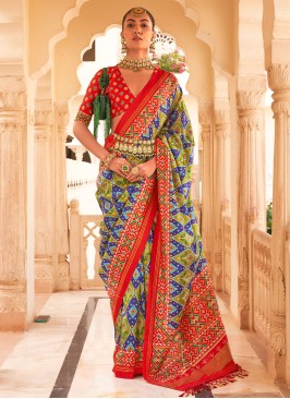 Multi Color Woven Tussar Silk Designer Saree
