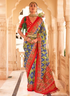 Multi Color Woven Tussar Silk Designer Saree