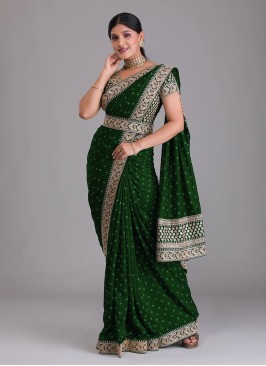 Gorgeous Green Sequins & Zari Embellished Dupion Silk Saree