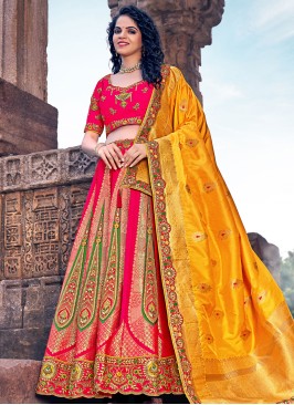 Stunning Pink Banarasi Silk A Line Lehenga Choli