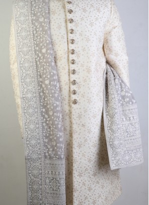 Light Grey Heavy Dupatta For Sherwani