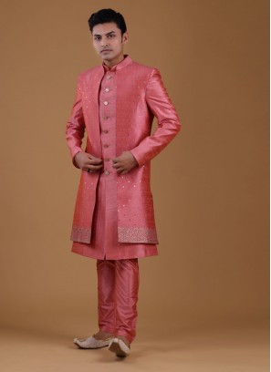 Stone Work Pink Color Indowestern