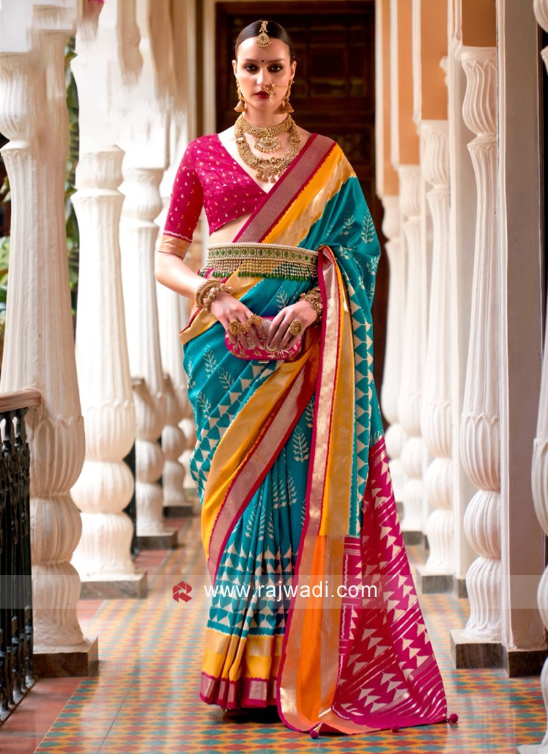 Multi colour kanchipuram silk saree Cost: 13000 inr Whatsapp: 7019277192 |  Stylish sarees, Elegant saree, Modern saree