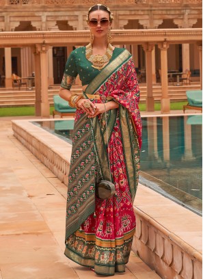 Red and Green Traditional Patola Silk Saree