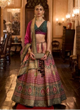 Deep Pink & Green Designer Wedding Lehenga Choli