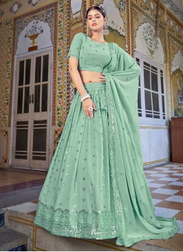 Sea Green Sequins Georgette Lehenga Choli