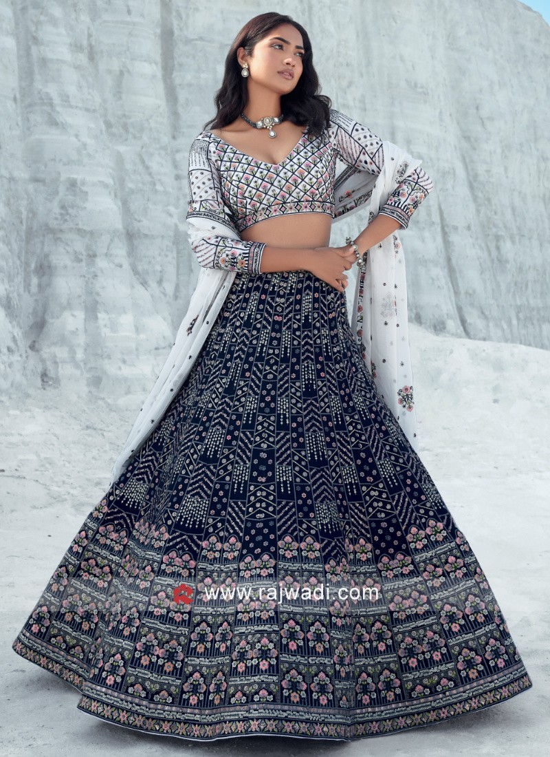 Off White Stone Designer Lehenga Choli