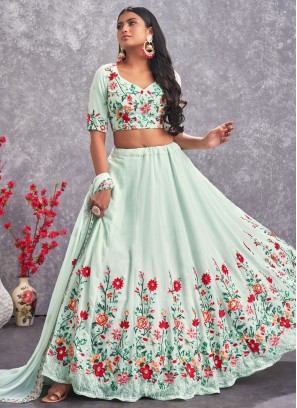 Sea Green Sequins Georgette Lehenga Choli