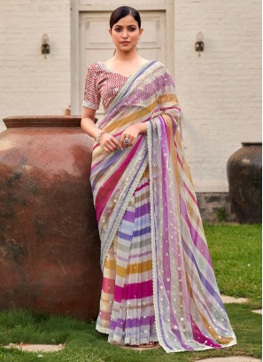 Designer Party Wear Cotton Saree In Multi Color