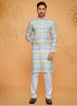 Strips Print Cotton Silk Kurta Pajama