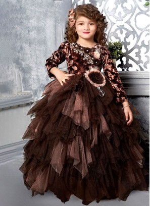 Stunning Brown Floral Patch Work Gown