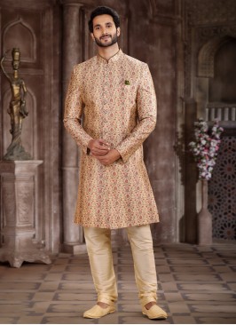 Stunning Dark Beige Printed Indowestern Set