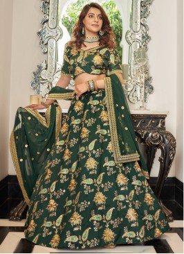 Stunning Green Art Silk Embroidered Lehenga Choli