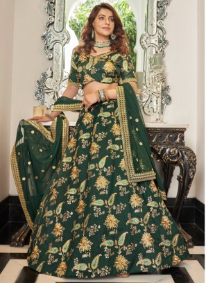 Stunning Green Art Silk Embroidered Lehenga Choli