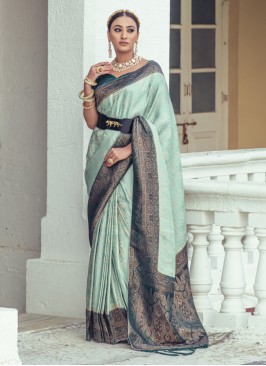 Stunning Light Sea Green Crepe Silk Saree