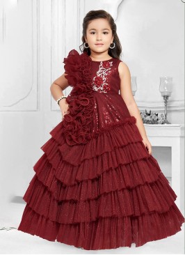 Stunning Maroon Multi Layered Gown