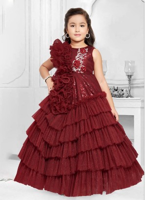 Stunning Maroon Multi Layered Gown