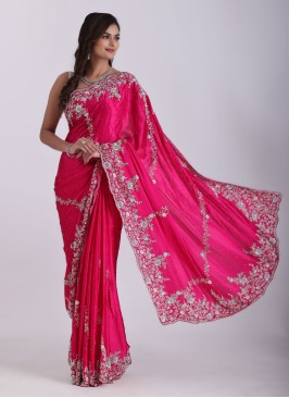 Stunning Rani Color Traditional Saree