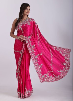 Stunning Rani Color Traditional Saree