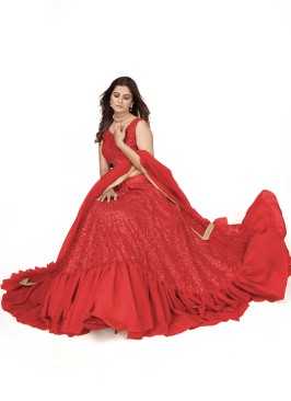 Stunning Red Georgette Ruffled Lehenga with Choli