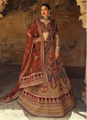 Hand Embroidered Multicolour Rajwadi Bridal Lehenga – Sunasa