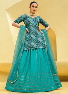 Stunning Turquoise Lehenga with Long Choli