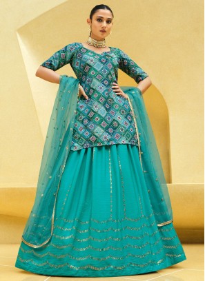 Stunning Turquoise Lehenga with Long Choli