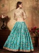 Stupendous Aqua Blue Floral Print Organza A Line Lehenga Choli