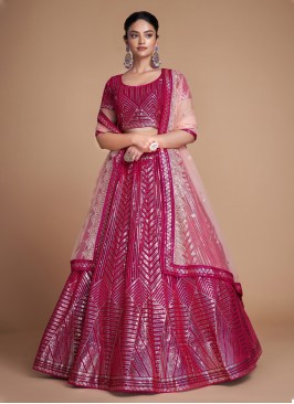 Deep Pink Georgette Embroidered Lehenga Choli