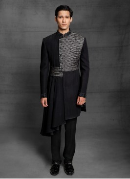 Stylish Black Color Indowestern In Imported Fabric