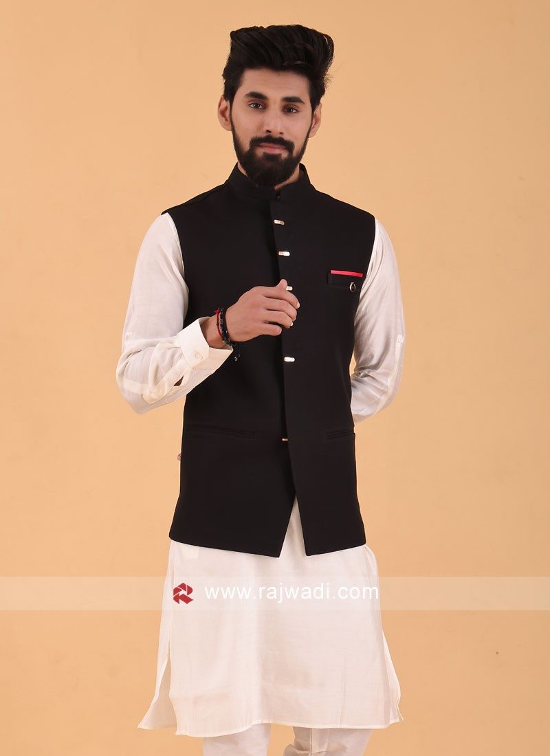 Black nehru shop jacket with kurta