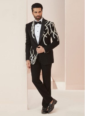 Stylish Black Embroidered Groom Suit