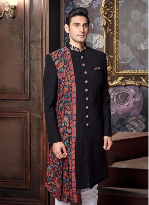 Stylish Black Imported Silk Indowestern