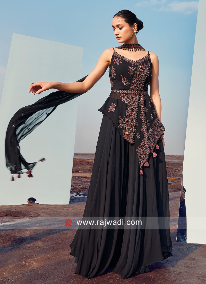 Stylish Black Palazzo Suit For Reception Wear