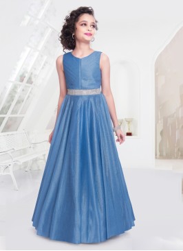 Stylish Blue Shimmer Fabric Glitter Gown