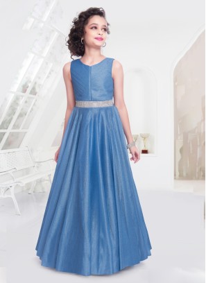 Stylish Blue Shimmer Fabric Glitter Gown