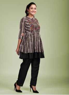 Designer Black Chiffon Tunic Style Kurti with Pant