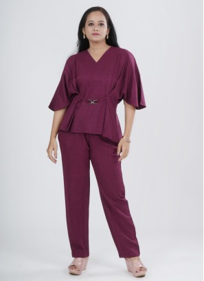 Stylish Co-Ords Set In Wine Color