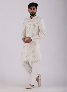 Stylish Cream Color Indowestern With Thread Work