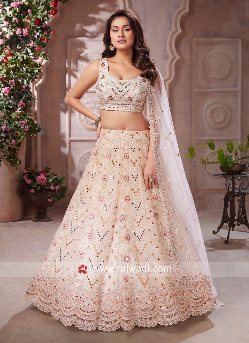 Net a line lehenga choli in Cream colour 23006