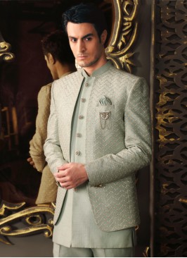 Stylish Embroidered Jacket Style Indowestern Set