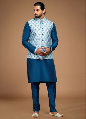 Stylish Embroidered Nehru Jacket Set For Men