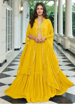 Yellow Sequins Embellished Faux Georgette Lehenga Choli