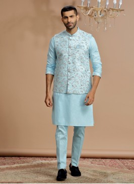 Stylish Firozi Color Nehru Jacket Set