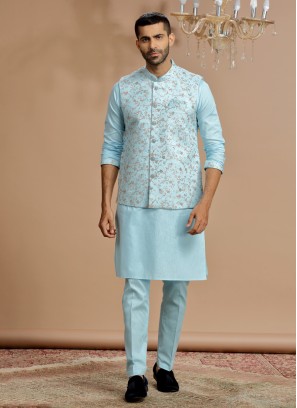 Stylish Firozi Color Nehru Jacket Set