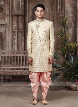 Stylish Golden And Peach Indo-western