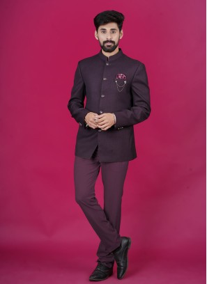 Stylish Imported Fabric Jodhpuri Suit In Wine