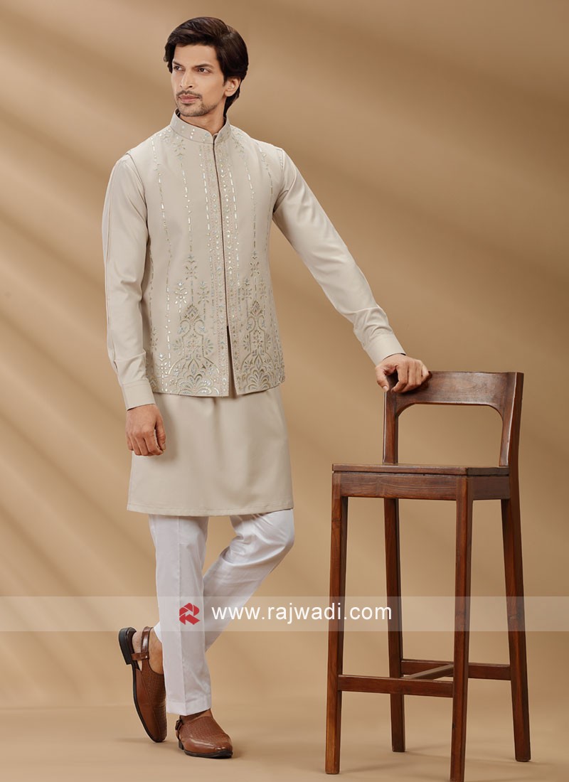 Stylish Ivory Nehru Jacket Set For Men
