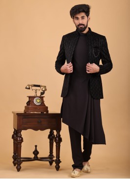 Stylish Jacket Style Black Indowestern