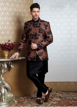 Stylish Jacket Style Indowestern In Black Color